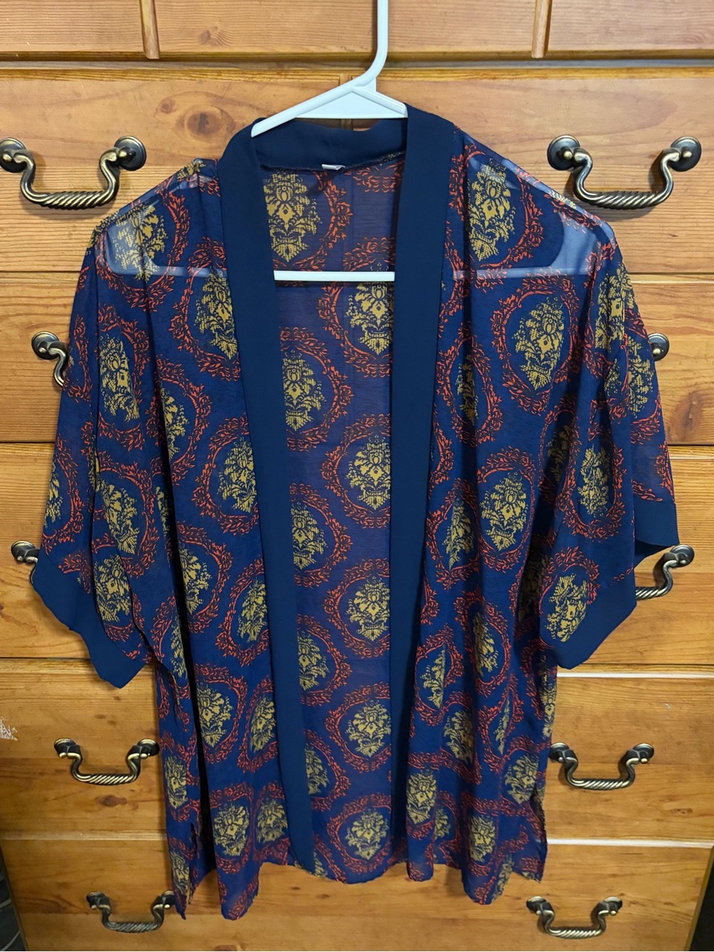 Pinkblush Navy Blue and Gold Medallion Swim Coverup Kimono